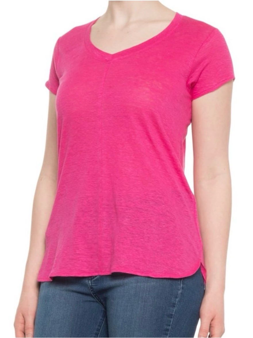 Tahari | Women Pomegranate 100% Linen V-Neck Short Sleeve Hi-Low Hem Top Size 2x